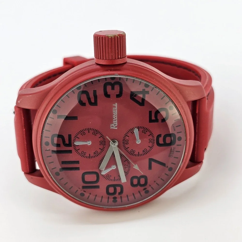 Raynell Men's Analog Watch 53MM Red Case Dial Red Plastic Bands New Battery